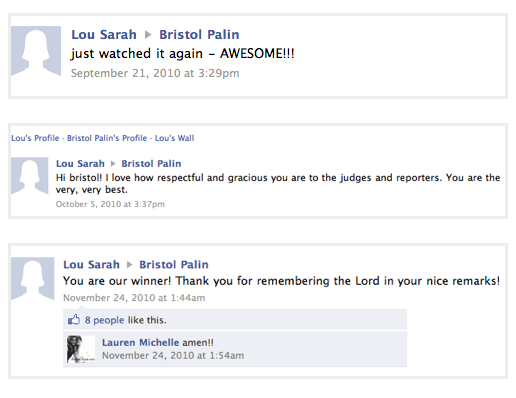 Lou Sarah, Palin, Facebook secret account, sarah palin, bristol