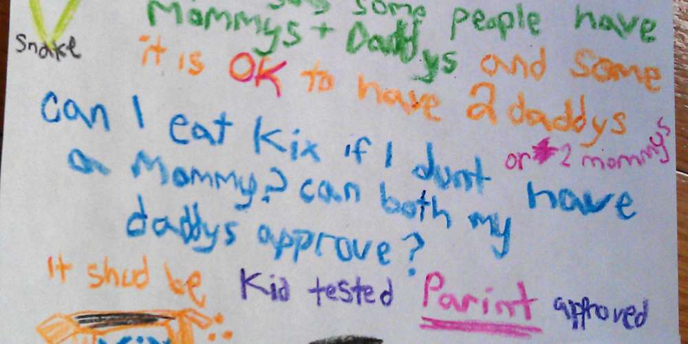 Child With Gay Dads Writes To KIX: Why Does It Have To Say MOTHER Approved?