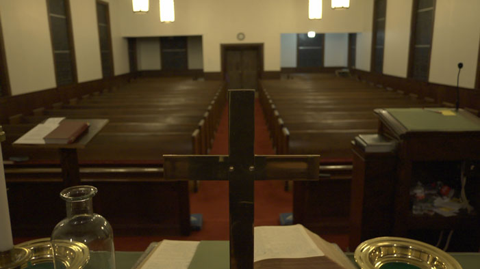 Behind the altar at First United Methodist Church in Grand Saline, Texas.
