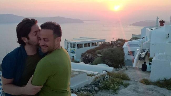 David and Marco Bulmer-Rizzi at their wedding in Santorini