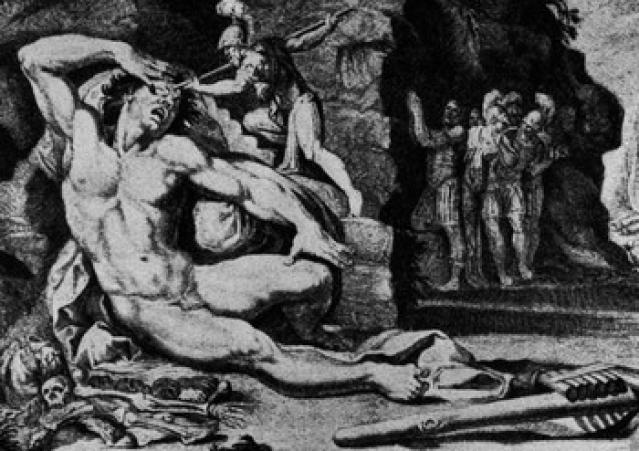 Odysseus fighting the Cyclops