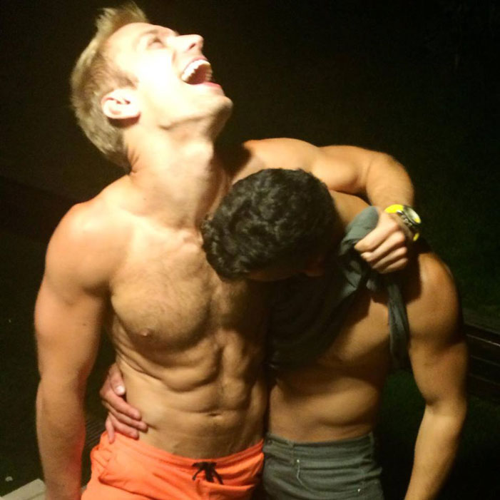 Andy Evans, Toronto, gay, kiss-cam, hockey, athletes, jocks, sexy, shirtless, nipple bite