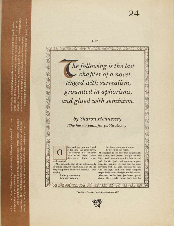 From the January/February 1979 issue, an excerpt of a piece by Sharon Hennessey illustrating some of the design choices of WET.
