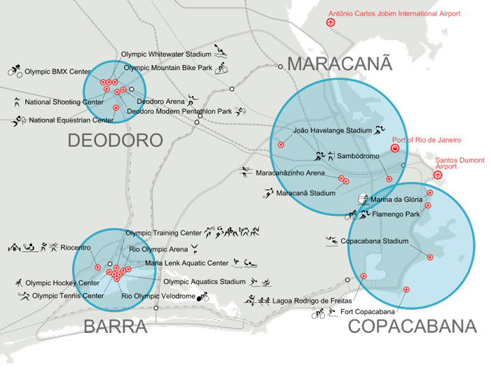 Olympics, venues, 2016, map, Rio de Janeiro, Brazil