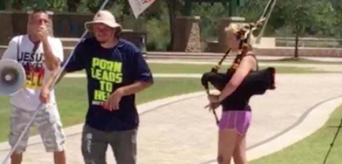 Lesbian Bagpipe Player Gets Revenge on Harassing Hate Preacher