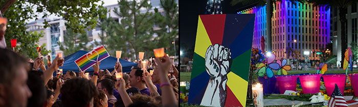 Orlando, Pulse, vigil, candles, art, mourning, art, rainbow, LGBT, LGBTQ, shooting, Lake Eola