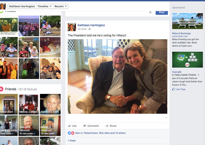 George H. Bush, Hillary Clinton, Facebook, Kathleen Hartington Kennedy Townsend, pic