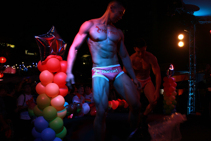 Taiwan, Taiwan Pride, parade, drag queen, Hornet, men, rainbow flags, LGBT, LGBTQ, queer, Mr. Gay Taiwan, gogo boys