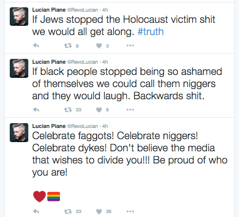 Lucian Piane, Twitter, faggot, meltdown, racist, nigger, Holocaust, mental health, RuPaul's Drag Race