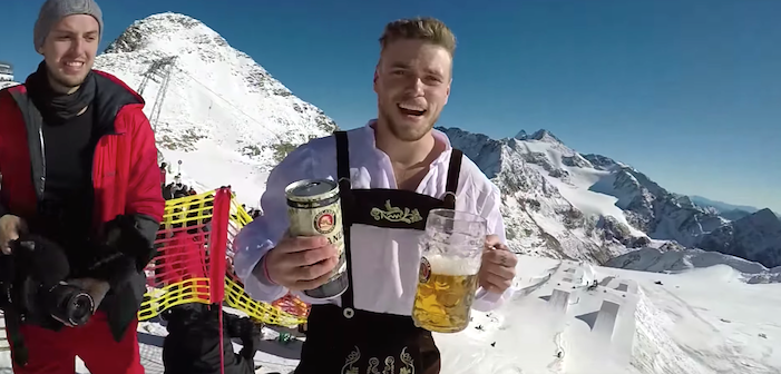 Gus Kenworthy Debuts YouTube Channel with Ski Jumps, Beer-Chugging and Lederhosen (Video)