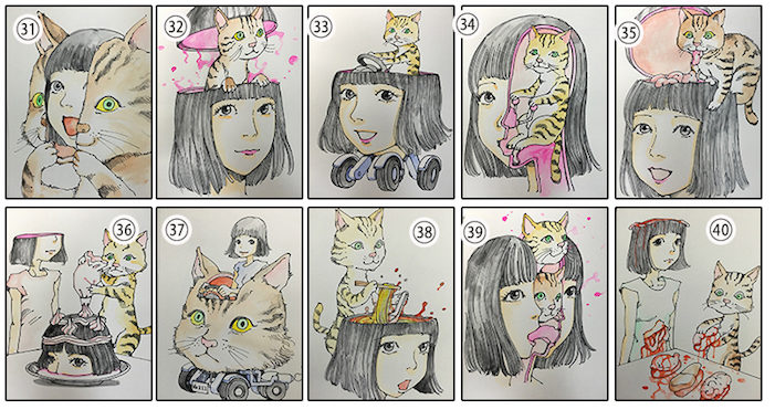 shintaro kago, custom portrait, guro, horror, cat