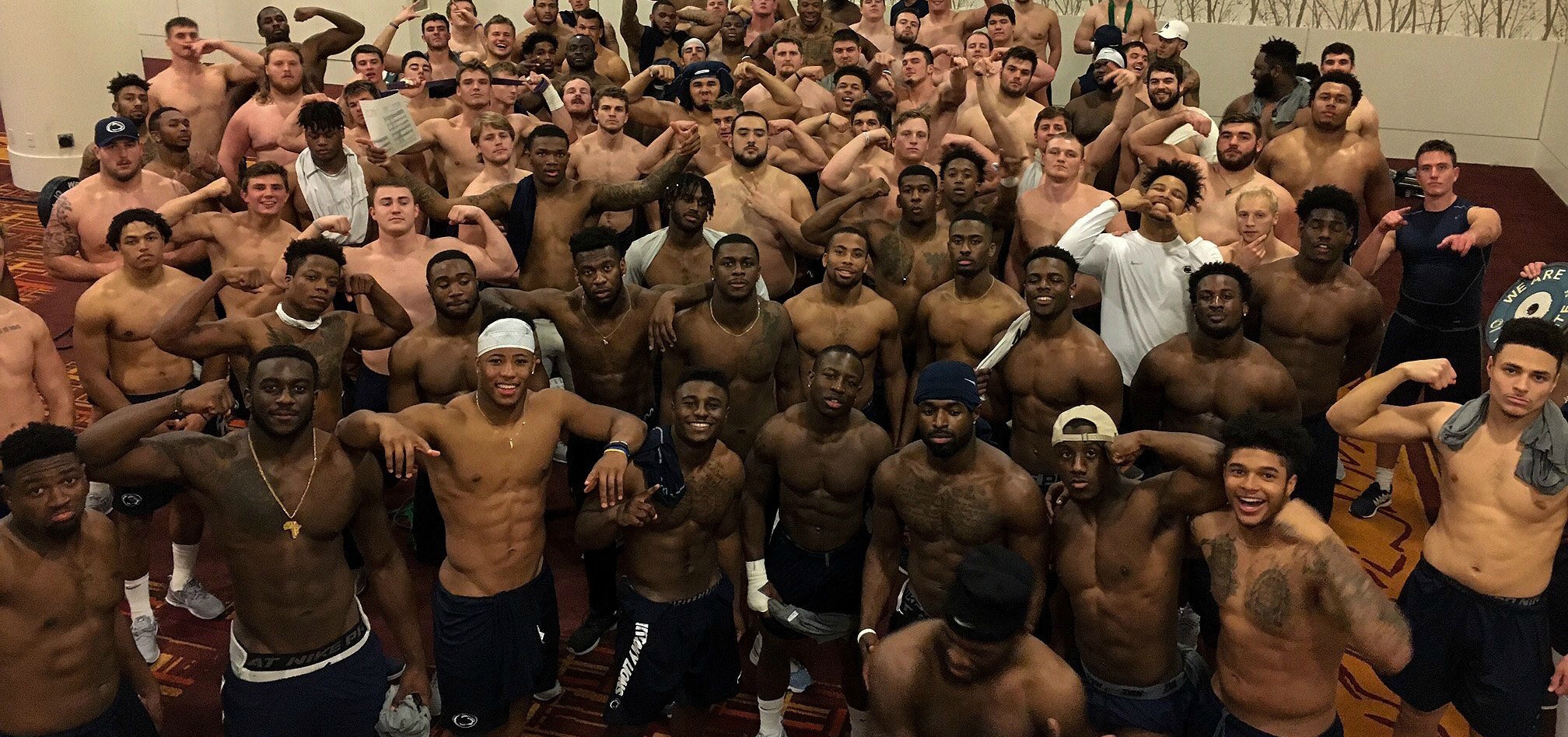 These Shirtless Penn State Football Players Are Flooding Our Basement