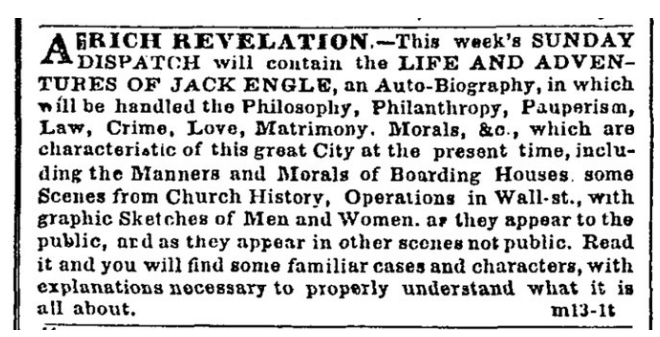 ad for Walt Whitman's lost novel