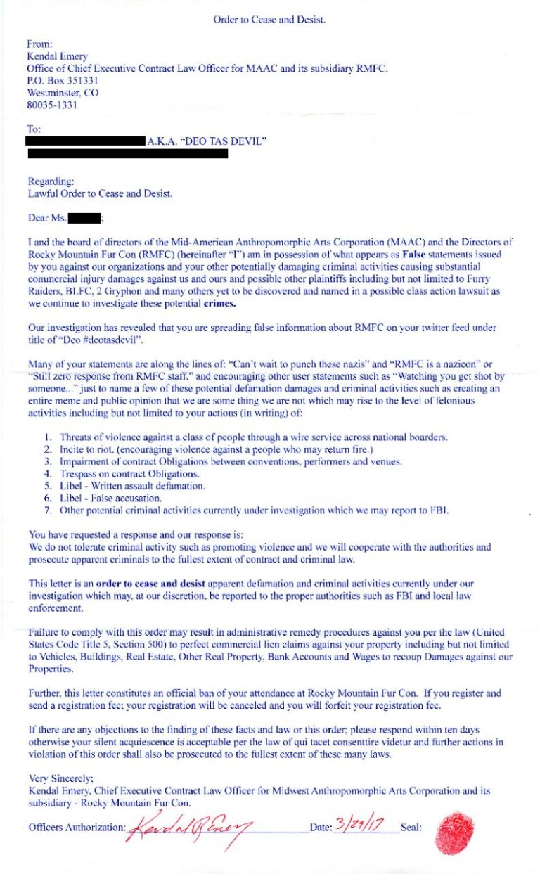 Rocky Mountain Fur Con Cancelled Letter
