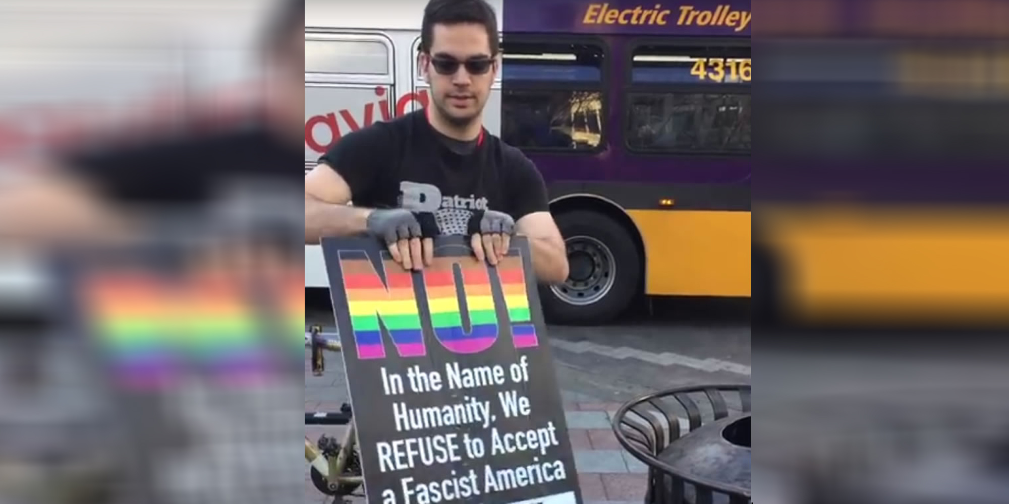 Alt-Right Bro Gets Mocked for Inability to Rip Rainbow-Colored Anti-Fascism Sign (Video)