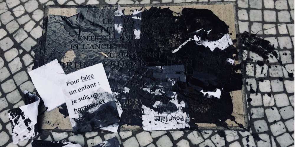 During Paris Gay Games, Plaque for Gay Couple Burned Alive Defaced