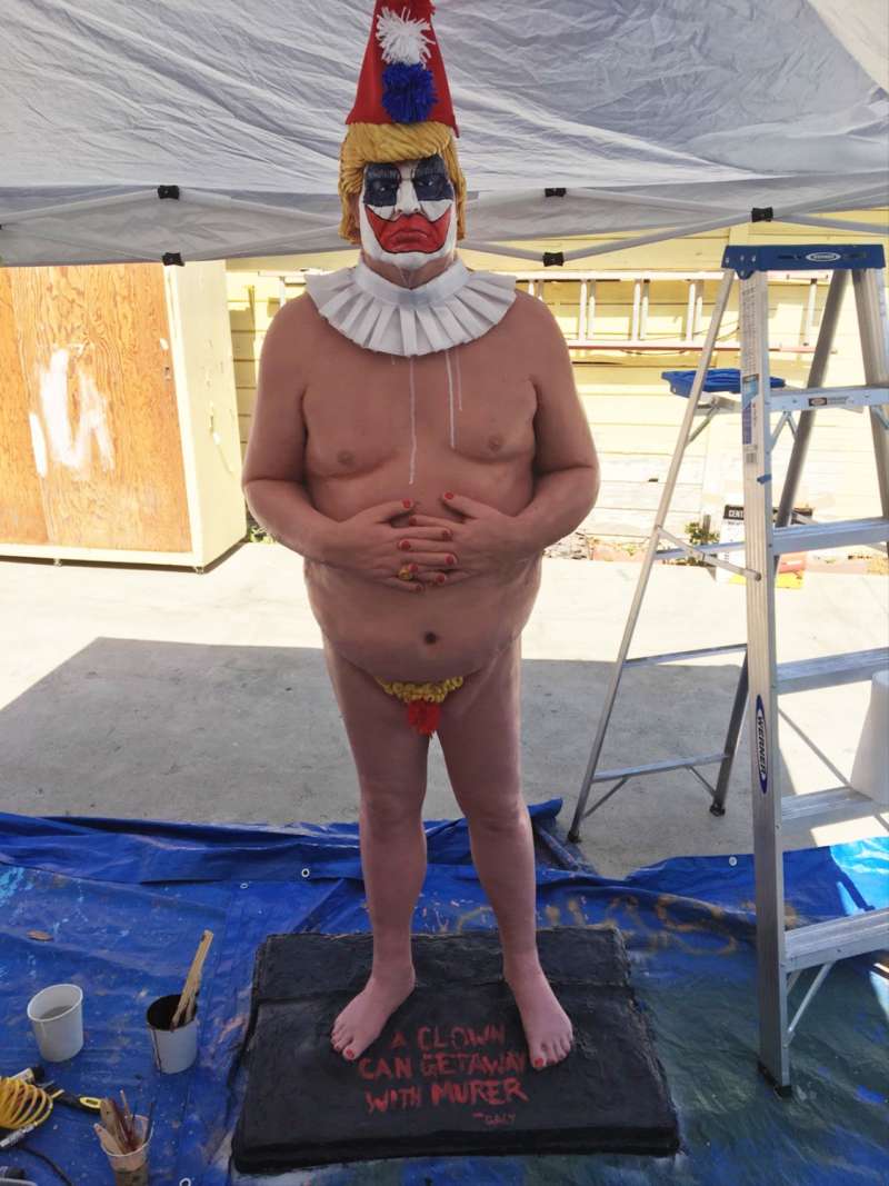 naked trump clown statue