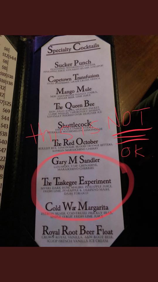 tuskegee experiment drink menu
