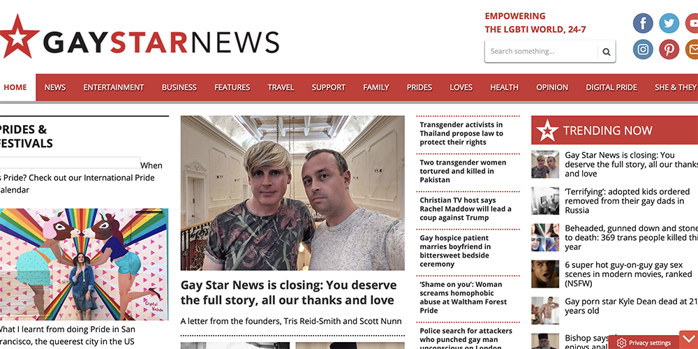 Le média gay anglais Gay Star News ferme ses portes