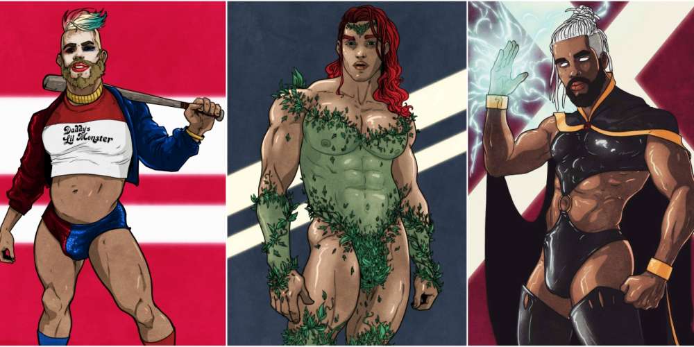 11 bocetos de super heroínas y villanas imaginadas como hombres musculosos