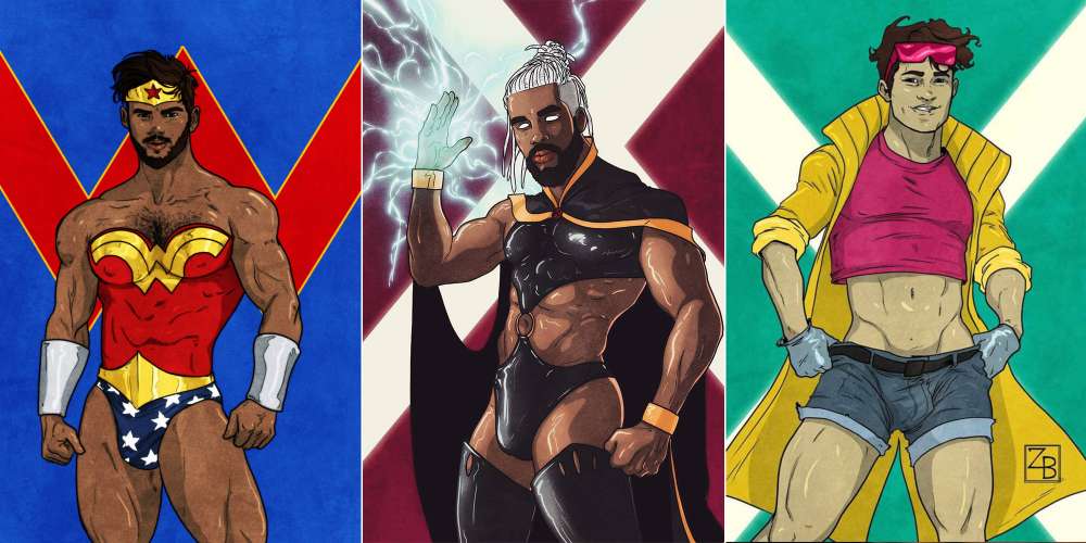 11 Sketches of Female Superheroes and Villains Imagined as Sexy Muscle Hunks